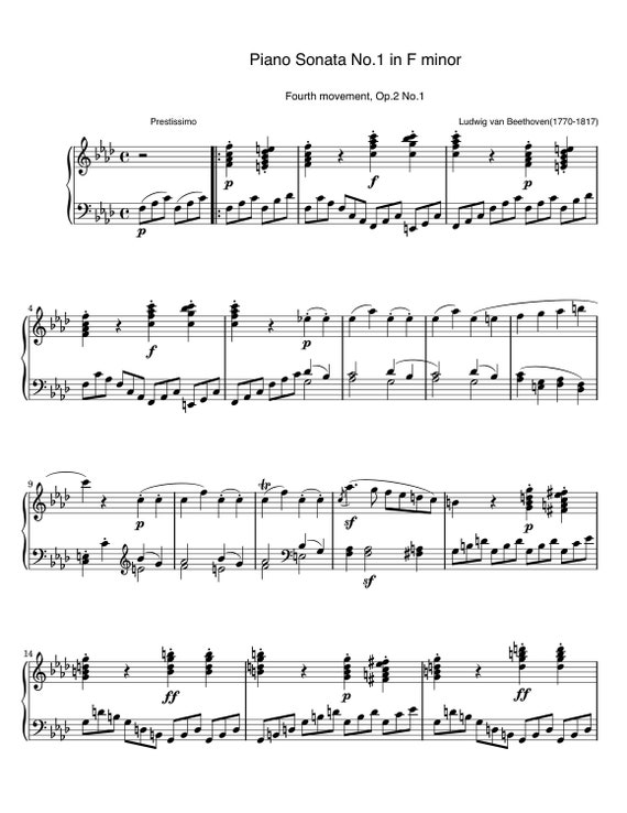 Piano Music Sheets Piano Sonata No 1 In F Minor 4th Etsy