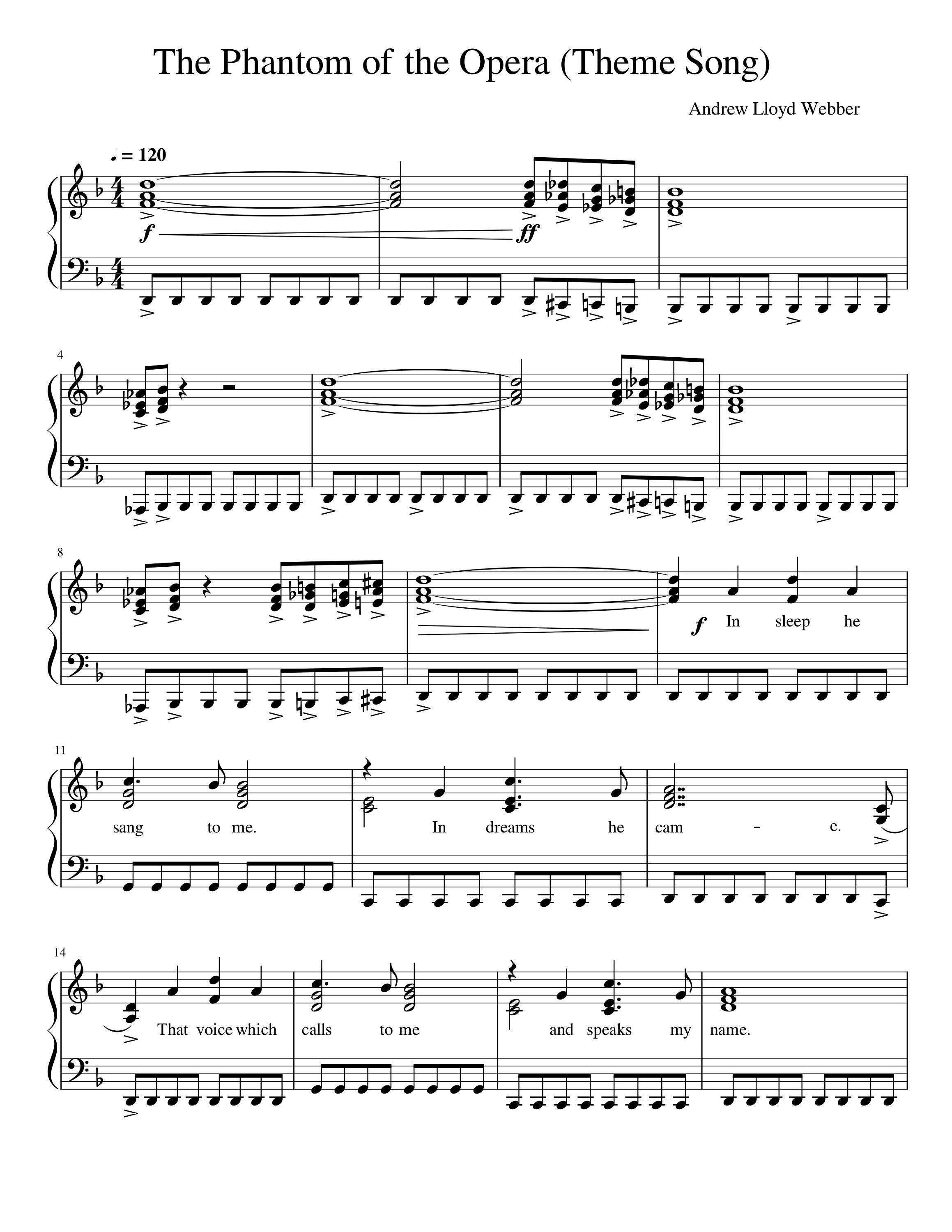 Piano Music Sheets Phantom of the Opera Theme Song | Etsy