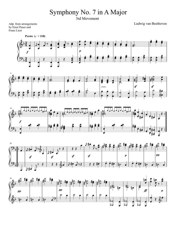 ピアノ楽譜 - 交響曲第 7 番イ長調 - 第 3 楽章 - ソロ