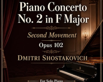 Piano Music Sheets - Piano Concerto No 2 in F Major - Second Movement - Opus 102 - Dmitri Shostakovich - Digital Download