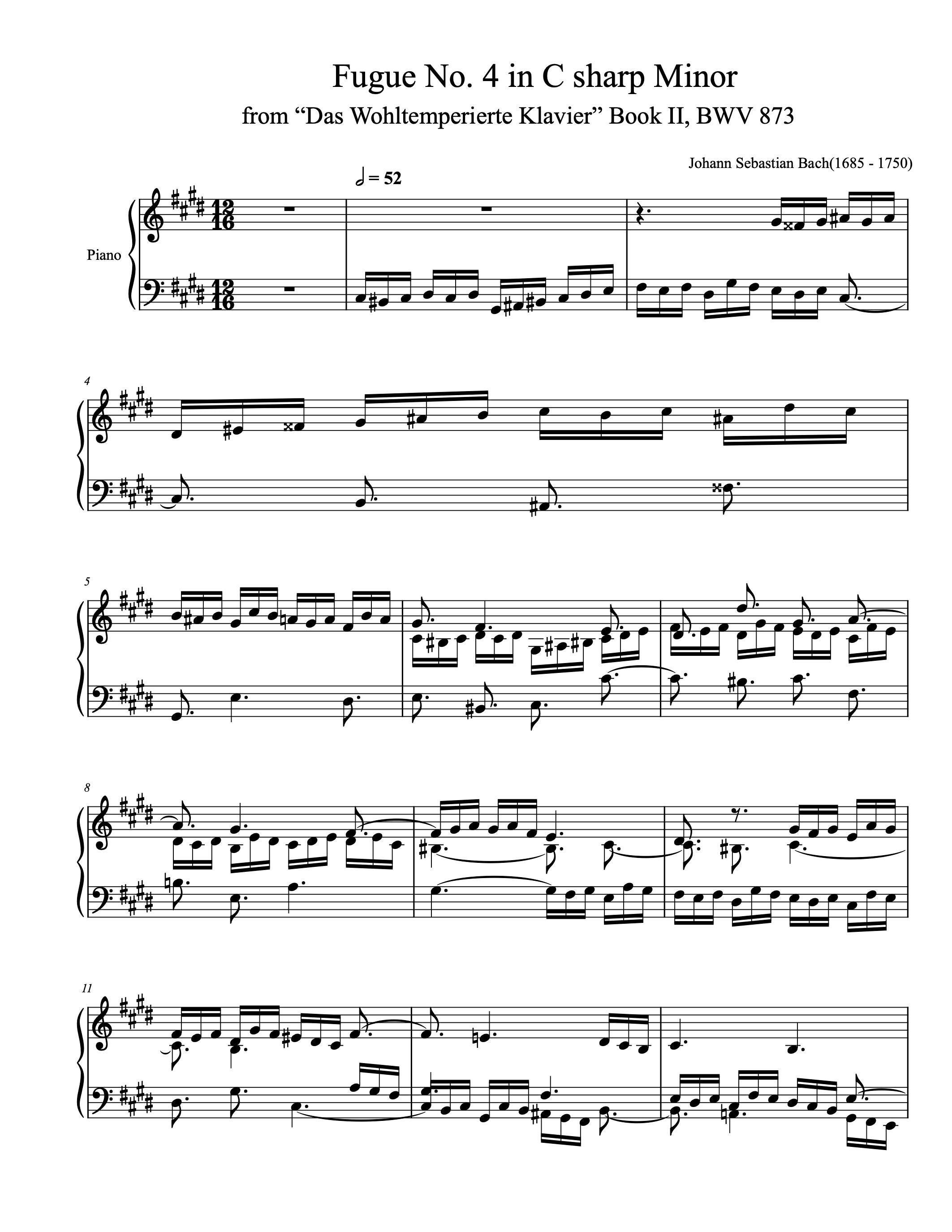 ピアノ楽譜 - フーガ第4番 ハ長調 BWV 873 - バッハ - 紙の楽譜 - Etsy