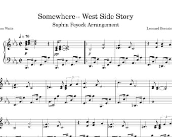 Piano Music Sheets - Somewhere - West Side Story - Leonard Bernstein -  Digital Download