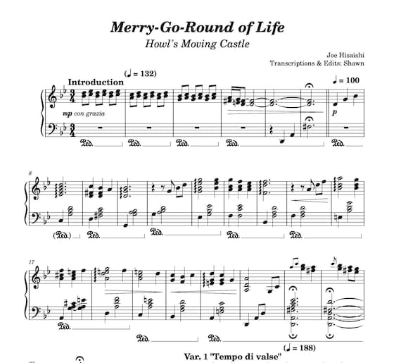 Piano Music Sheets - Merry-go-round of Life From Howl's Moving