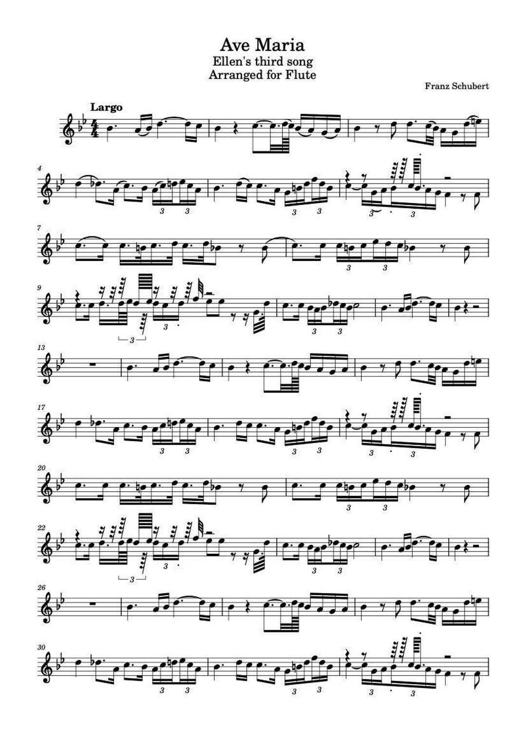フルート楽譜 - アヴェ・マリア エレンの第三曲 フルート用に編曲