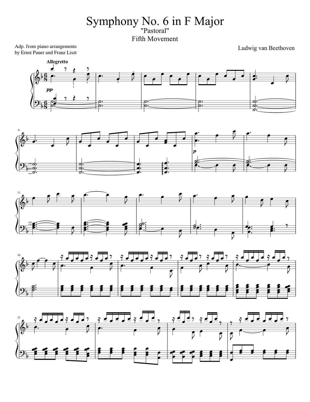 ピアノ楽譜 - 交響曲第 6 番ヘ長調 - 第 5 楽章 - ソロ