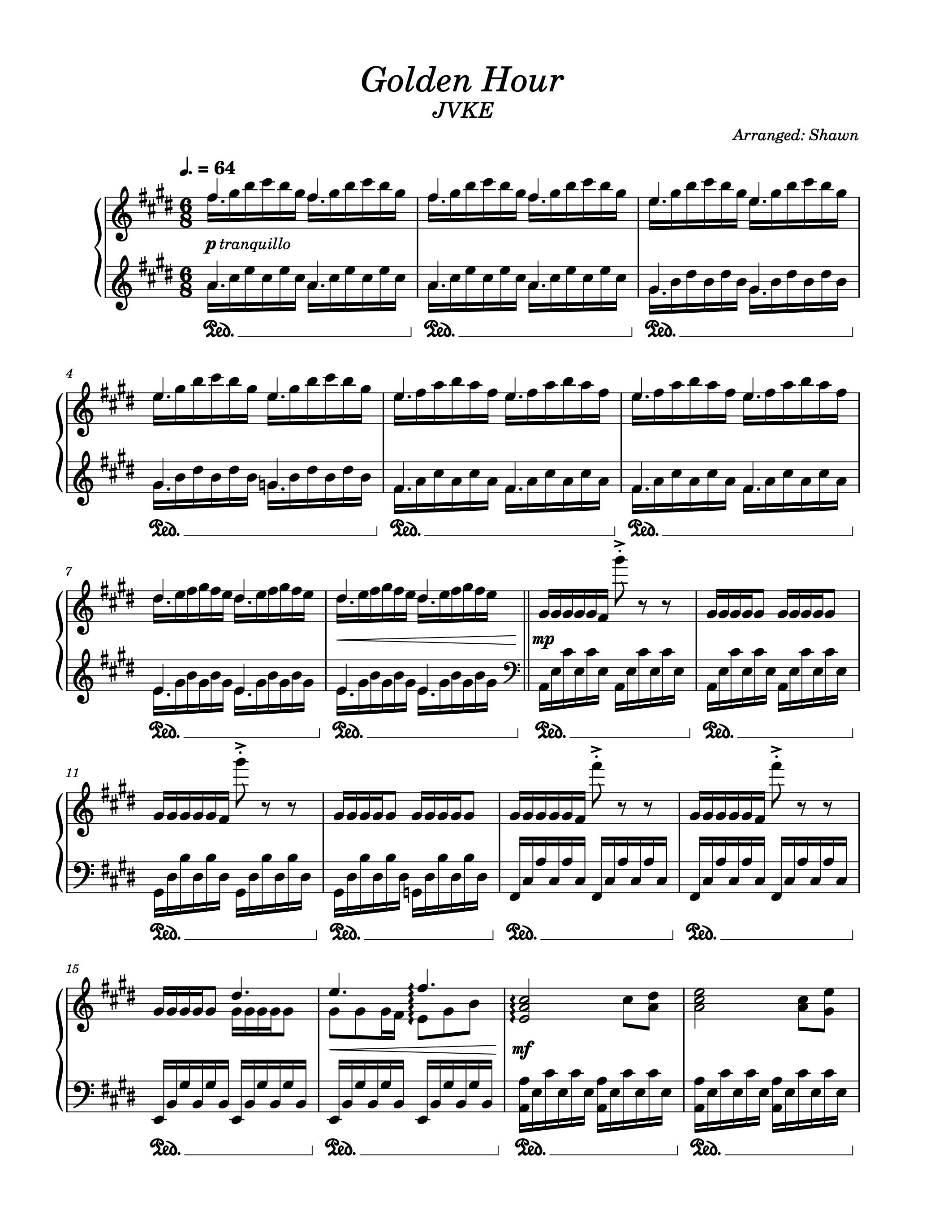 Piano Music Sheets - Golden Hour - JVKE - Arranged by Shawn