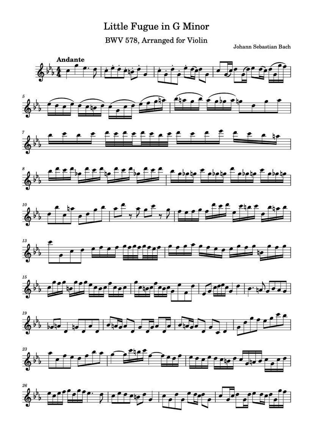 Violin Music Sheets Fugue in G Minor 578 - Etsy
