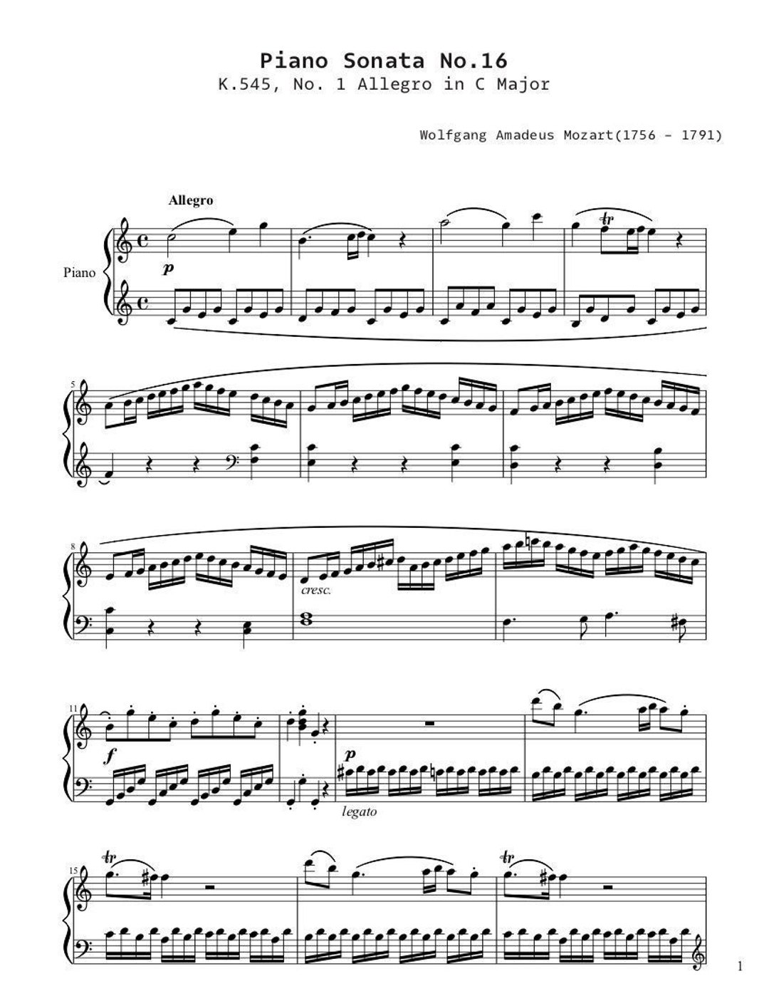 Etsy　No　Music　16　Sheets　K.545　Piano　Sonata　No.　Major　India　in　C　Buy　in　Piano　Online