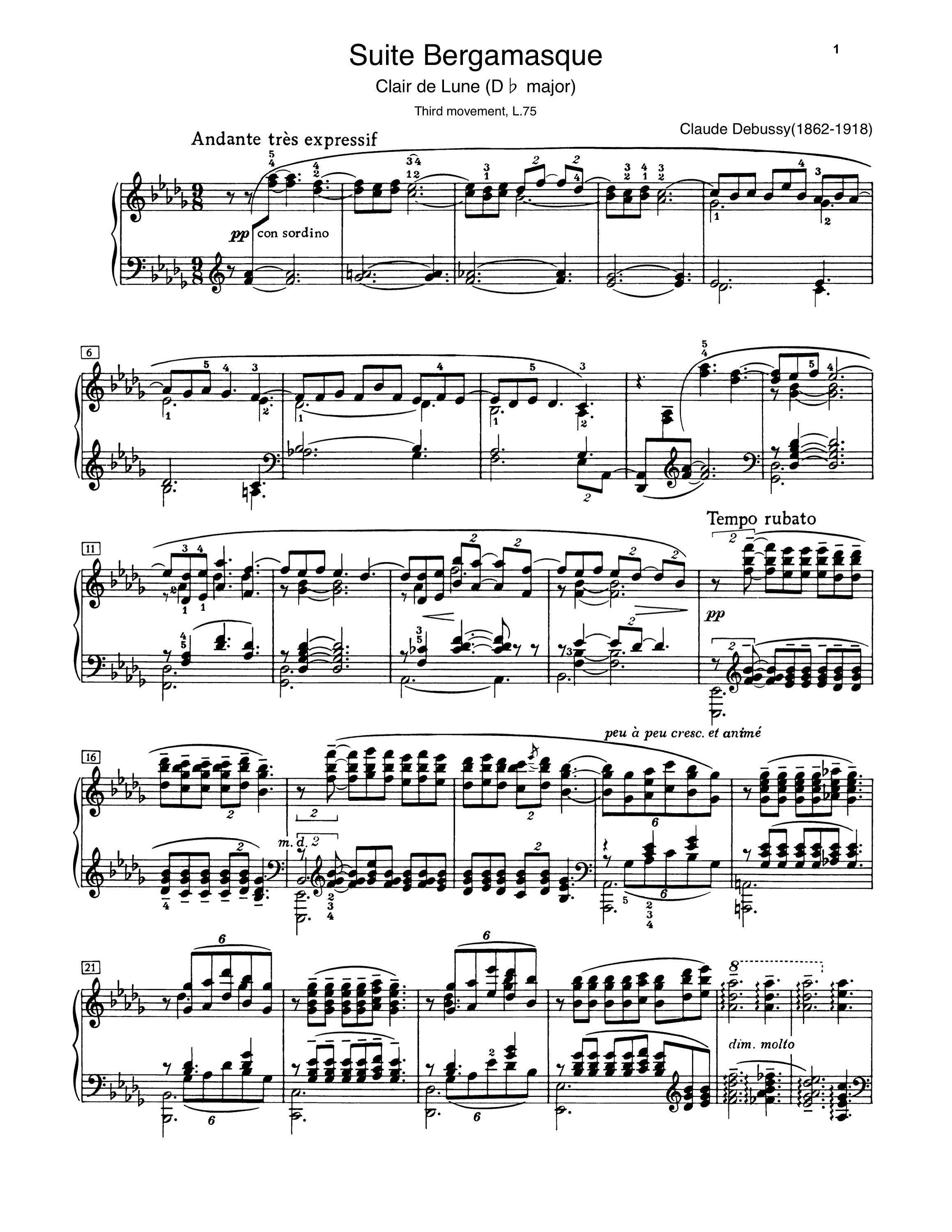 Piano Music Sheets Suite Bergamasque Clair De Lune Third Etsy