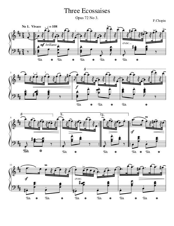 ピアノ楽譜 - ショパン作曲「3つのエコセーズ 作品72第3番」 - ピアノ