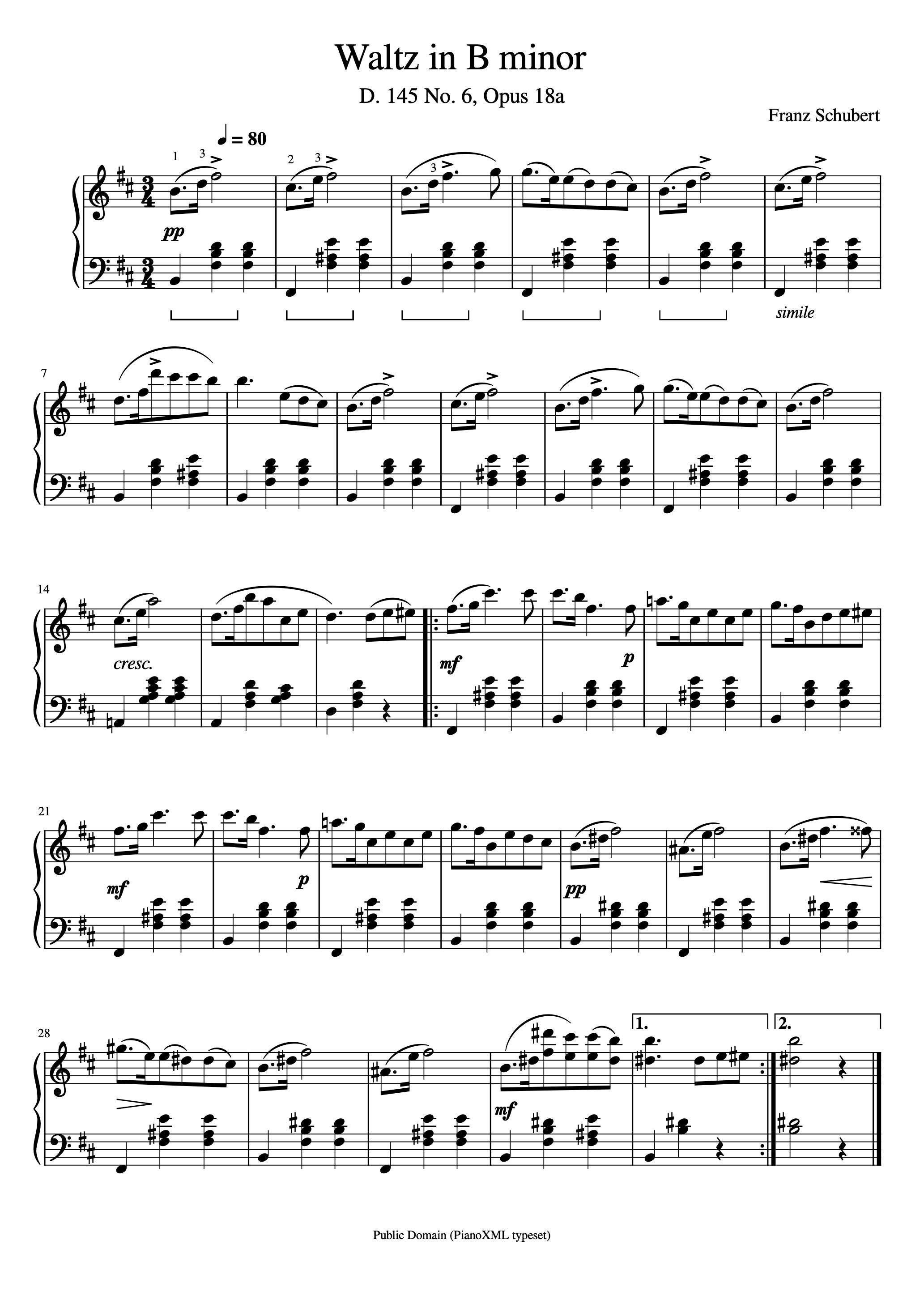 ピアノ楽譜 - ワルツ ロ短調 - D. 145 No. 6 - 作品 18a - フランツ