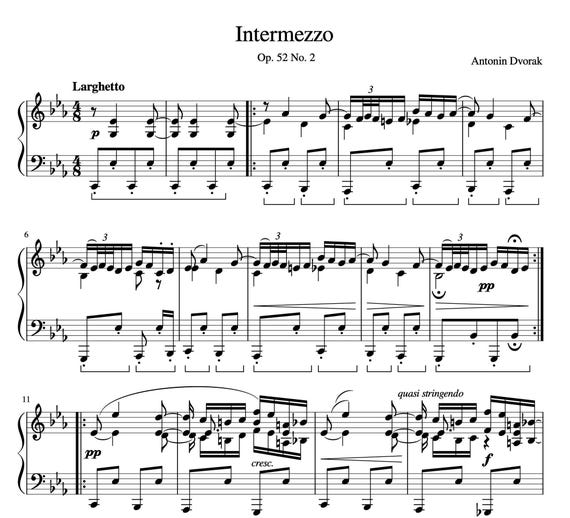 Piano Music Sheets - Intermezzo - Opus 52 No. 2 - Antonin Dvorak