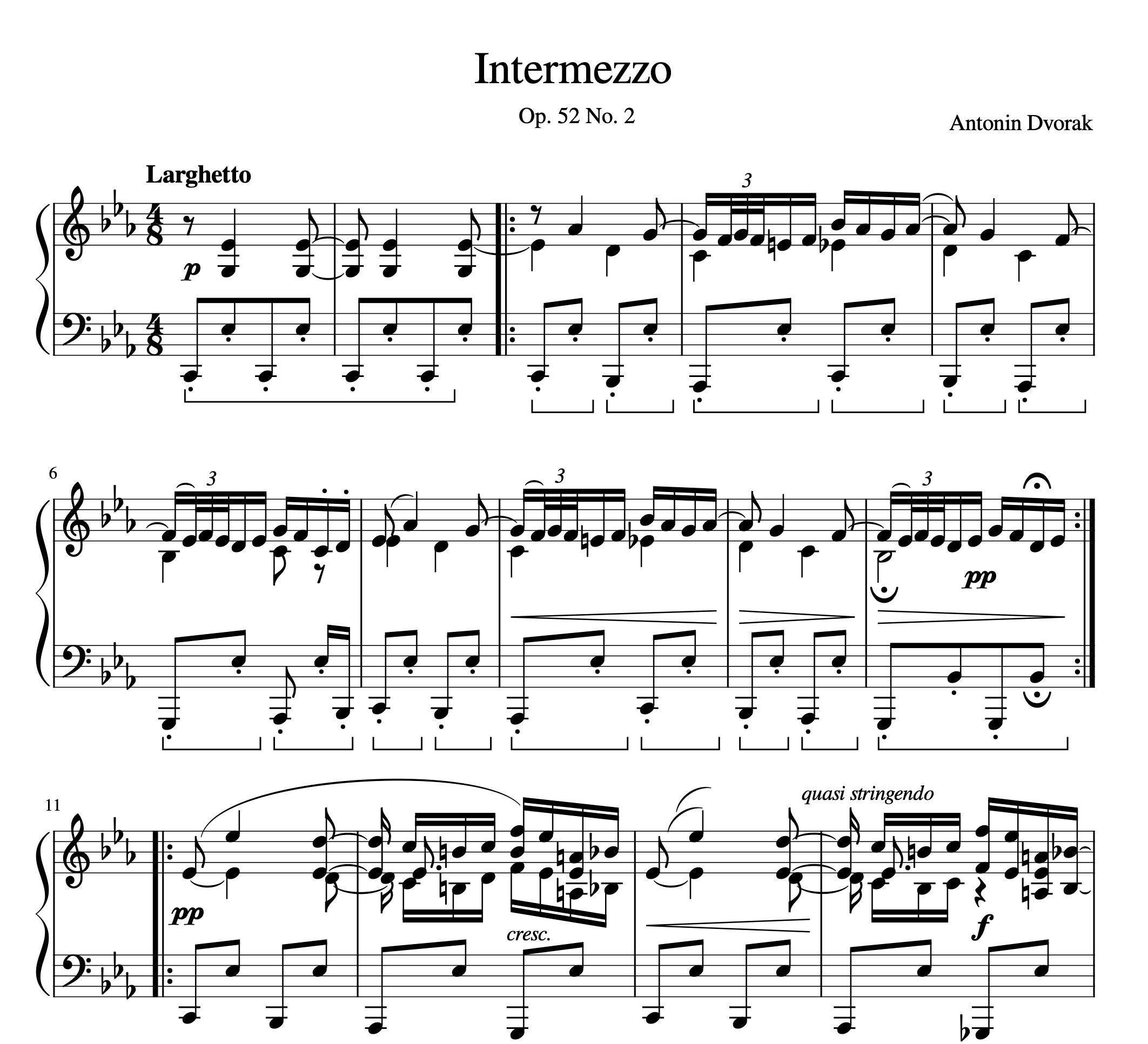 Piano Music Sheets - Intermezzo - Opus 52 No. 2 - Antonin Dvorak