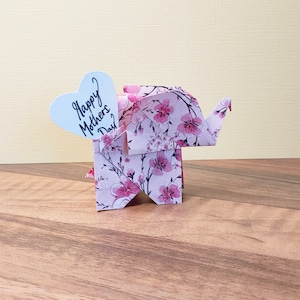Tarjeta de elefante de origami / regalo de primer aniversario de elefante japonés hecho a mano / tarjeta japonesa