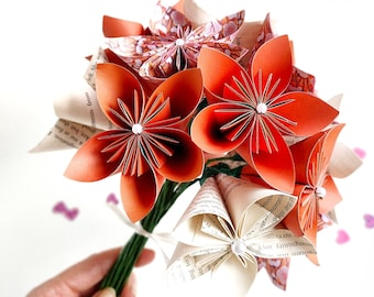 Burnt orange and book pages Origami Wedding bouquet | Long-lasting, memorable paper bouquet | Bespoke design