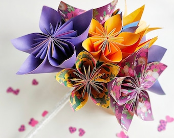 Purple and yellow Origami Wedding bouquet | Long-lasting, memorable paper bouquet | Bespoke design
