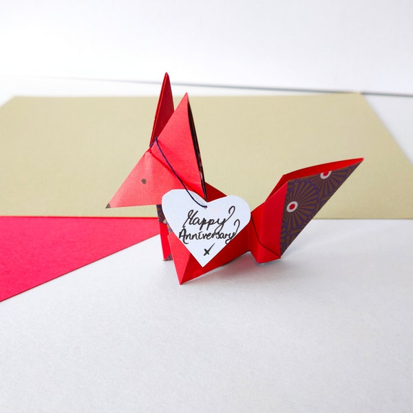 I love you Fox | birthday card | origami anniversary gift | thinking of you cards | girlfriend, boyfriend card | 3D, freestanding card