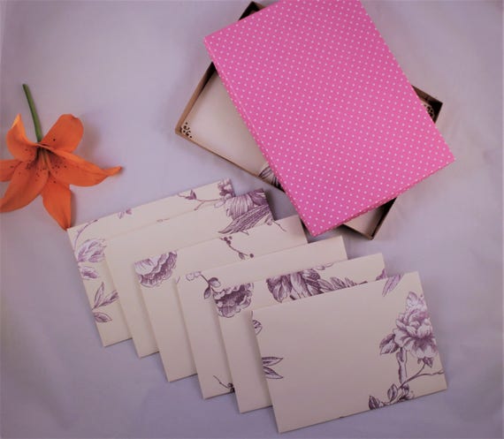 Handmade Envelopes Gift Set For Woman Letter Paper Stationery Set Recycled Stationery Personalised Purple Flower Letter writing Set