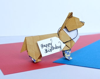 Corgis Hund Origami Karte | Vatertagskarte | Origami Liebesnotiz | ich denke an Dich Karten | Freundin, Freund Karte | einzigartige, besondere Karten