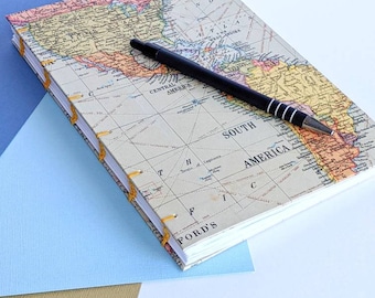 Travel map Notebook | A5 world map journal | blank or lined pages