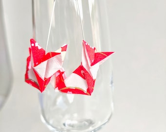 Origami Fox Earrings: Sterling Silver, Japanese Washi Paper