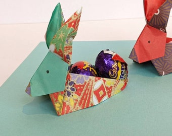Easter Bunny egg basket | japanese origami greetings card | kids origami rabbit card