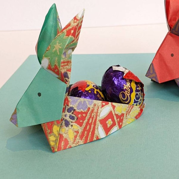 Easter Bunny egg basket | japanese origami greetings card | kids origami rabbit card