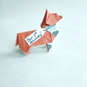 Cartão de feliz aniversário Corgi | cartão de aniversário de papel origami | cartão personalizado para amantes de cães | cartão de amor origami