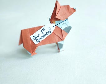 Origami Corgi Card: Personalized Dog Lover Anniversary Card