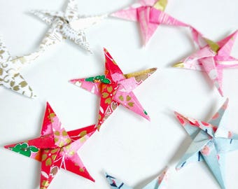 Origami Star Earrings: Sterling Silver, Japanese Washi Paper