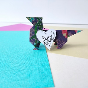 Tarjeta de feliz cumpleaños Daschund / tarjeta de amante del perro salchicha / tarjeta de amor de origami