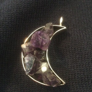Raw Amethyst Sterling Silver Crescent Moon Pendant