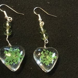 Sterling Silver Green Pressed Flower Earrings
