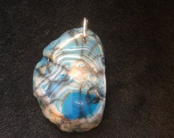 Blue Agate Pendant with a Hand crafted Sterling Silver Link