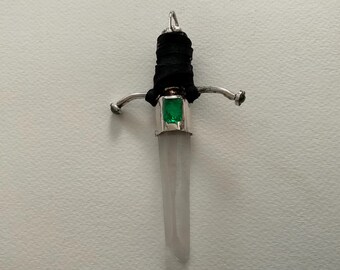 Crystal Sword with Green tourmaline faceted stone