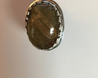 rutilated quartz ring in sterling silver ( size 10 )
