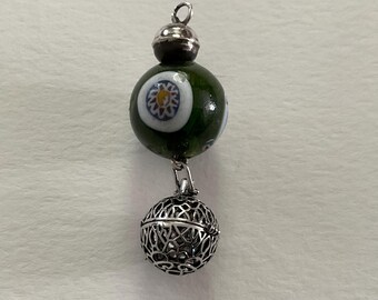 Glass bead ,silver bead,Steel Lockit with Herkimer Diamondinside