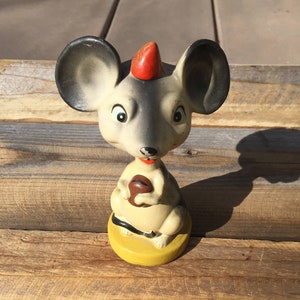 Circus Mouse Nodder / Paper Mache / Bobblehead / Toy / Figurine / Desk Toy / Collectible / 1940s / Hat / Happy / Figurine / Vintage