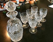 Waterford Crystal Colleen Pattern Wine Decanter Set Claret Wine 6 Glasses Short Stem Cut Crosshatch Limited Set of Six