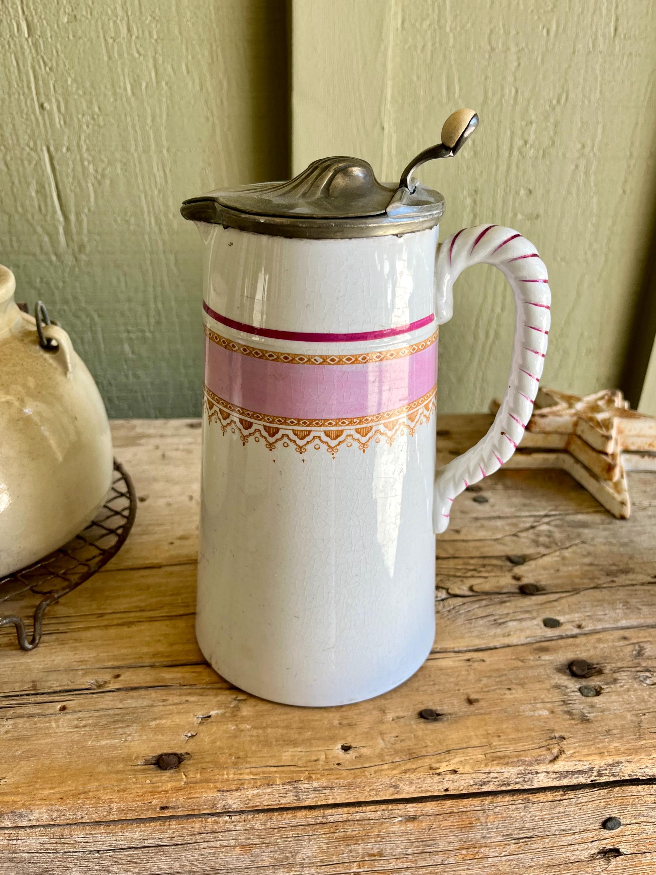 アンティーク　sugar pot and milk pitcher Edwin Bennett / Syrup Pitcher / Pewter Lid / Bennett Pottery