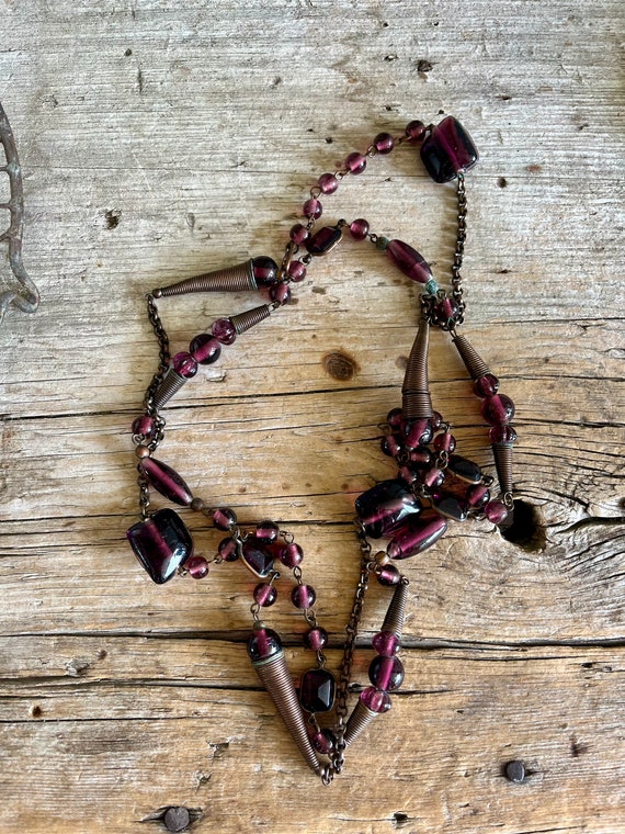 Purple Glass Bead / Long Necklace / Mixed Shape /… - image 7