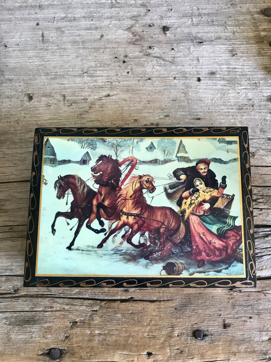 Boyarinoff Russian Lacquer / Tea Box / Trinket Box / Folk Art