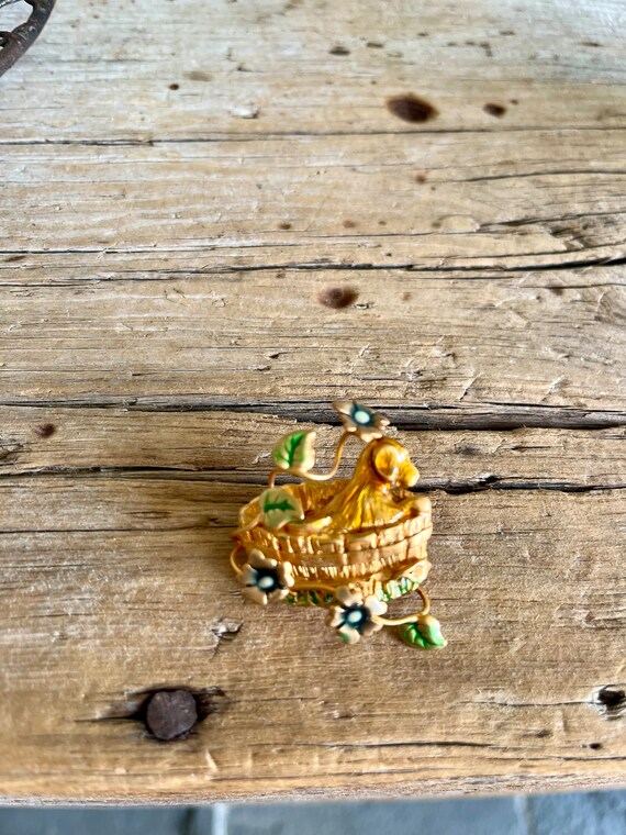 Gold Tone / Enamel / Puppy in a Basket / Floral /… - image 5