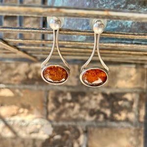 Sterling Silver / Dangle Earrings / Amber Gemstone / Bezel Set / Open Back / November Birthstone / Sterling Posts / Open Triangles