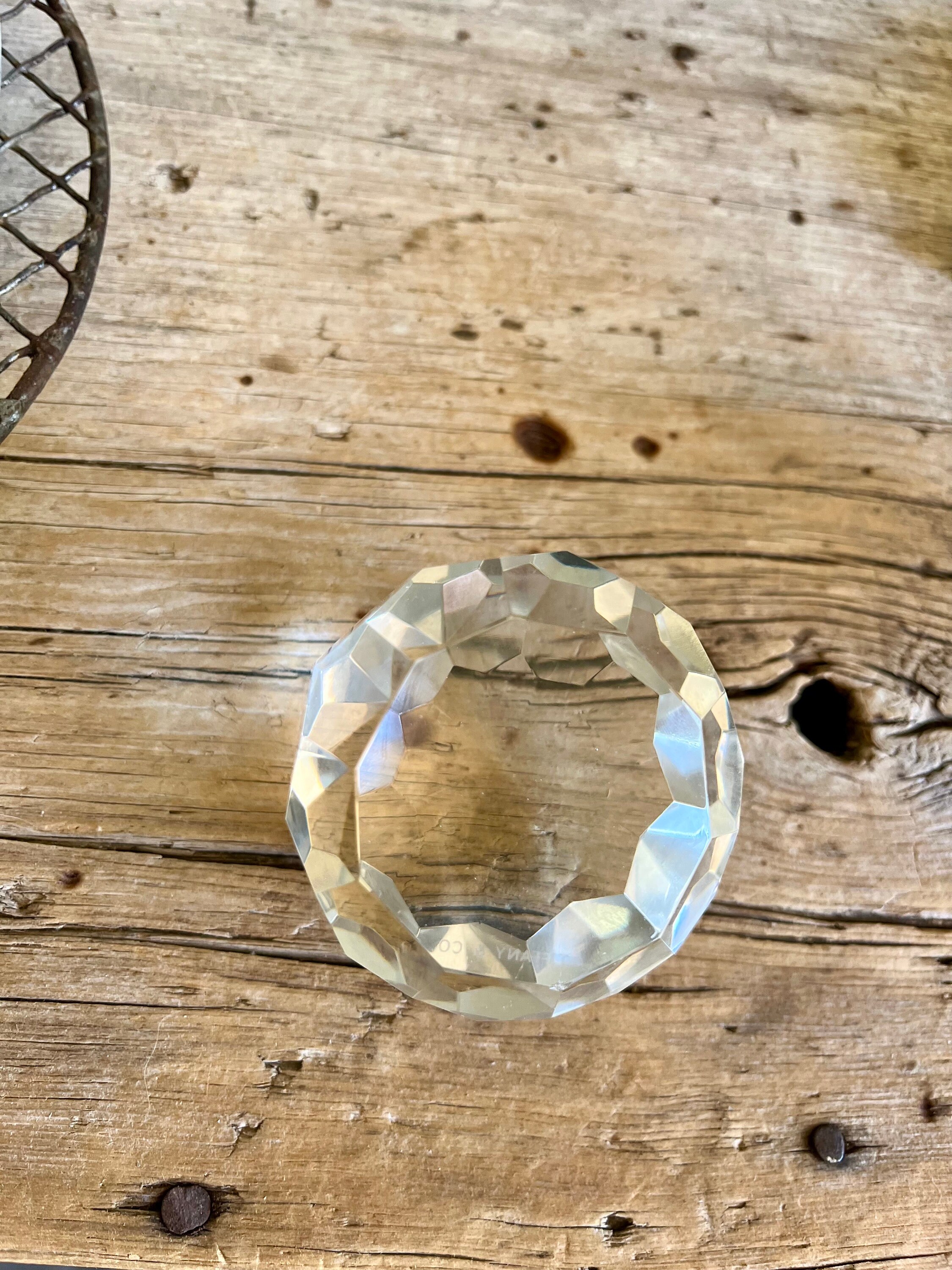 Tiffany & Co / Crystal Paperweight / Faceted / Domed / Clear