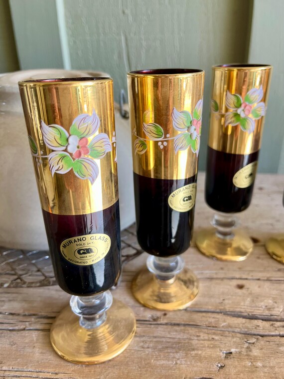 Murano Glass / Purple Glass / 24K Gold / Gold Gilt / Floral / Pink