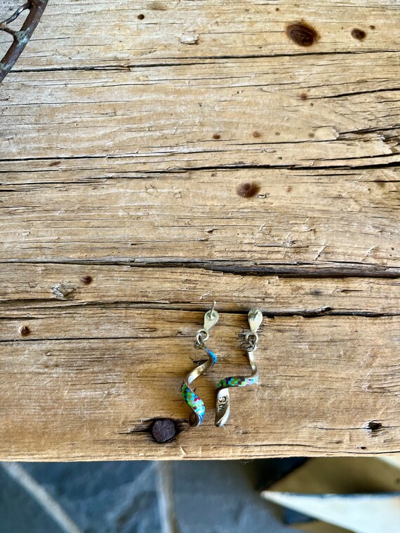 Sterling Silver / Dangle Earrings / Opal Gemstone… - image 5