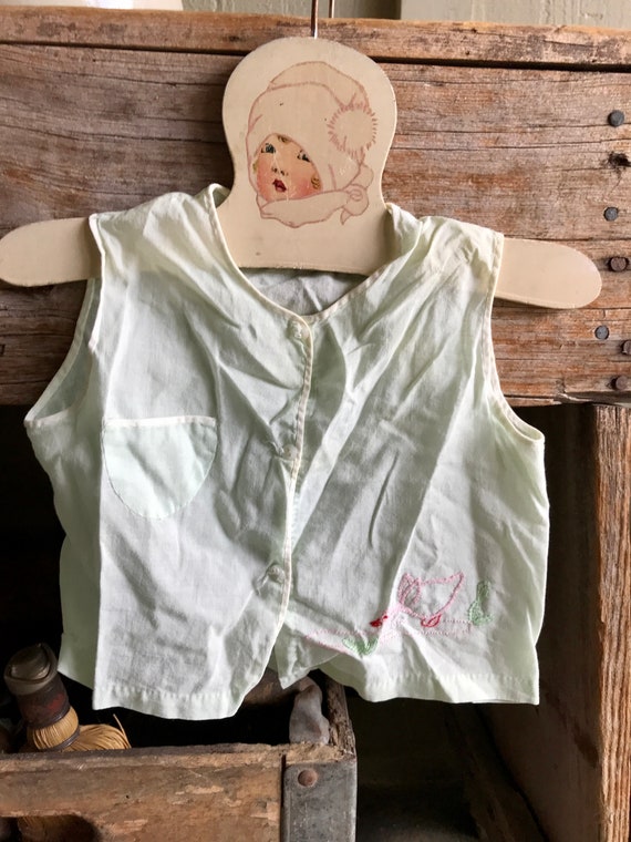 Baby Blouse / Light Mint Green / Front Buttons / … - image 3