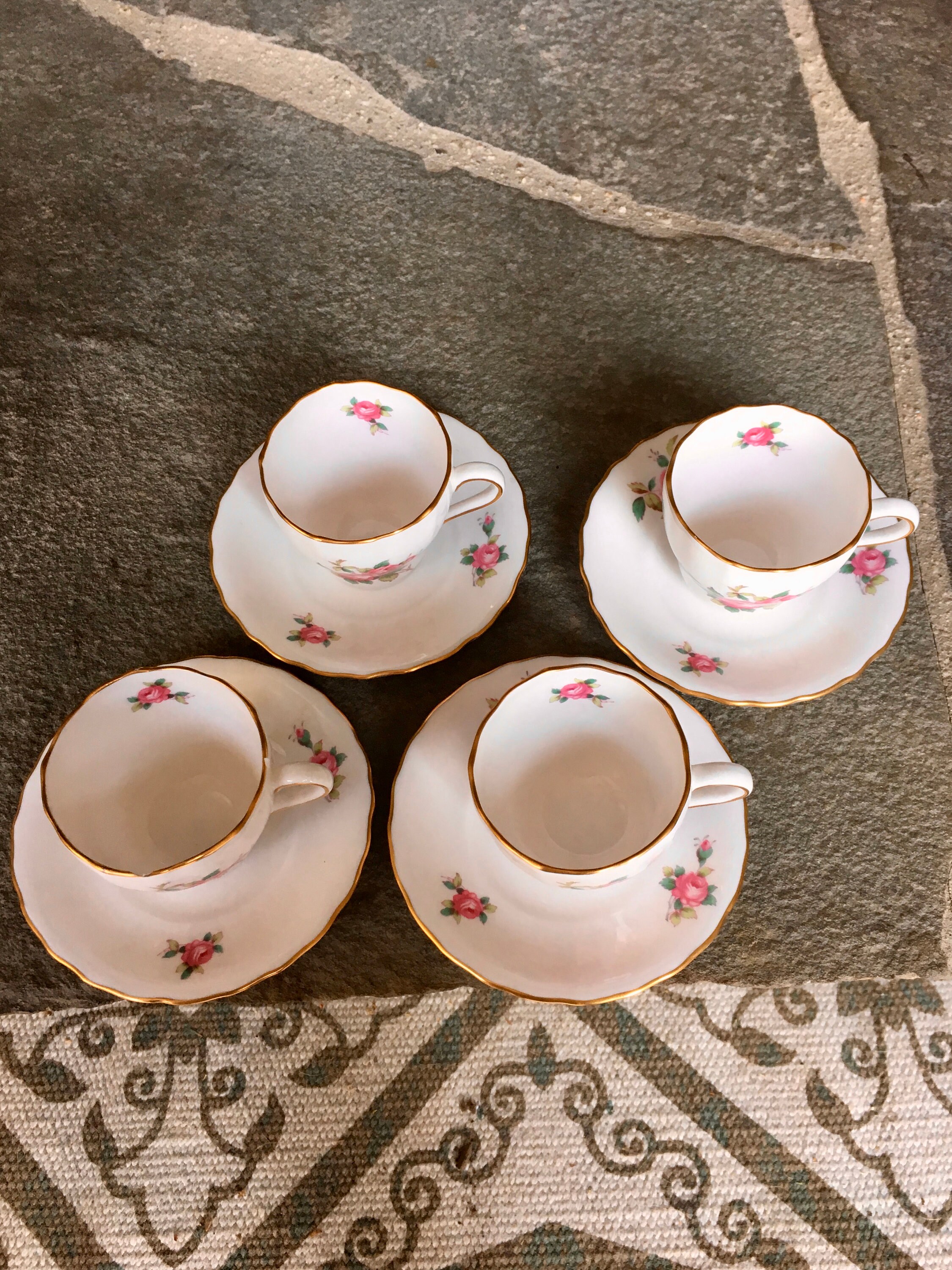 Springbone Cups Spode / Bone Chine / England / Tea Cups / Saucers / Billingsley / Rose ...