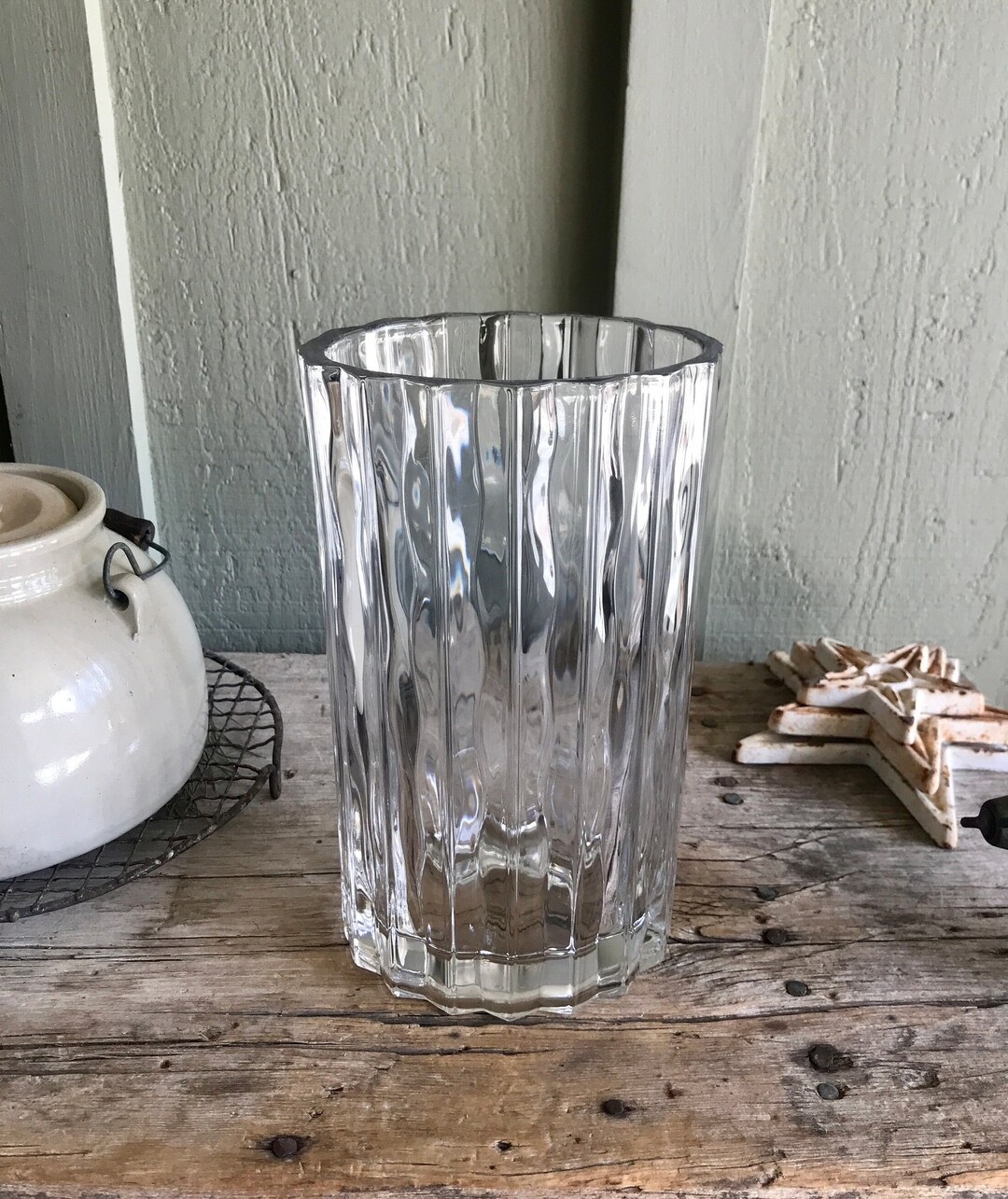 Marquis / Waterford Crystal / Tall Vase / Ribbed / Ripple / Oval / 8.50